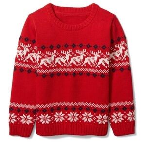NWT Janie and Jack Reindeer Fairsile Knit Sweater In Red